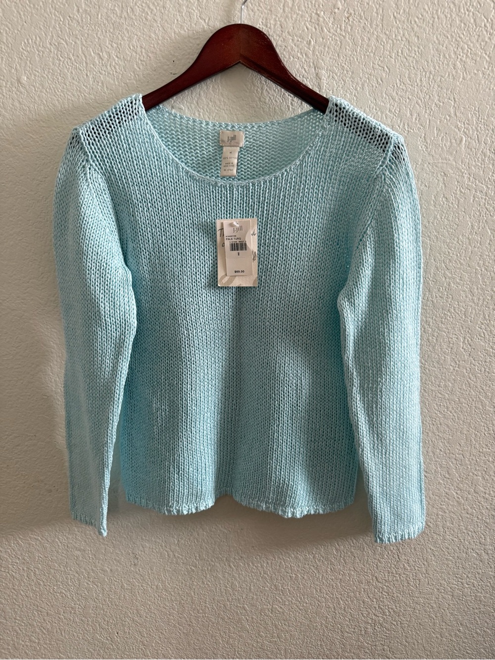 J. Jill Soft Aqua Knit Crewneck Sweater Medium